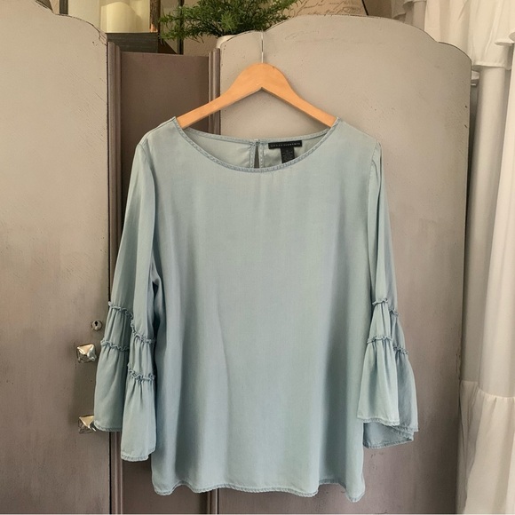 Grace Elements Blue Ruffled Bell Sleeve Blouse - Picture 1 of 7